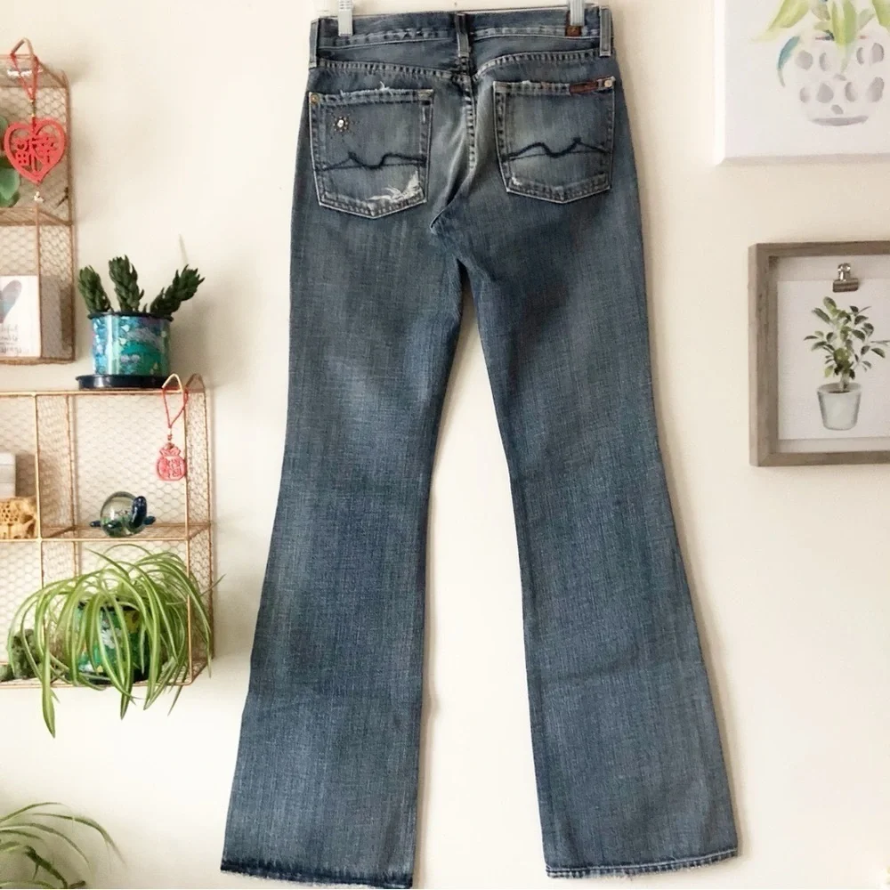 7FAM Great China Wall Y2K Low Rise Flare Swarovski Crystal Studded Jeans Sz 27
